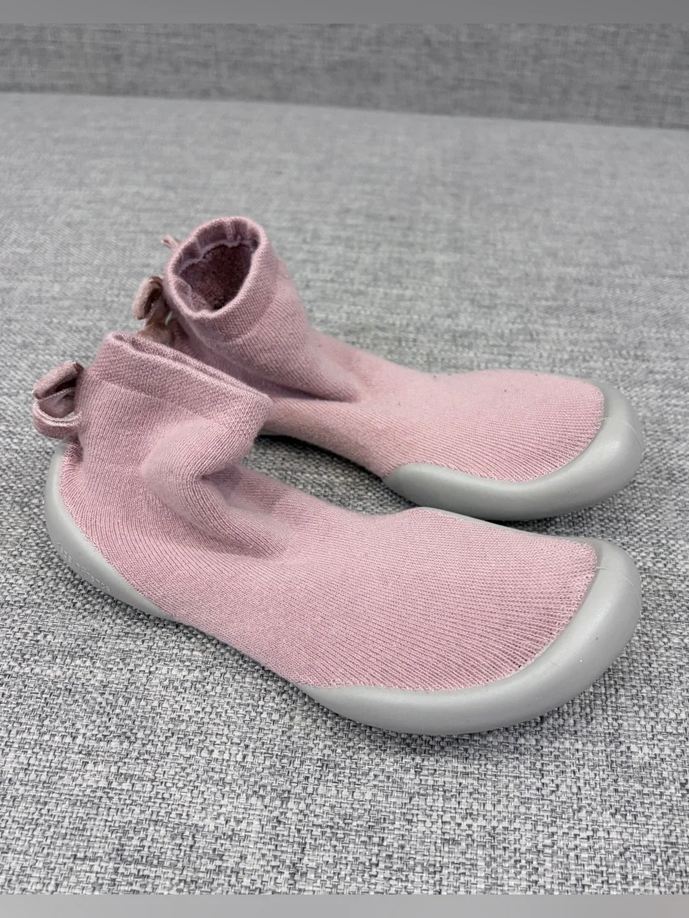 Kids Water Shoes Pink Stretch Knit Sock with Gray Rubber Sole